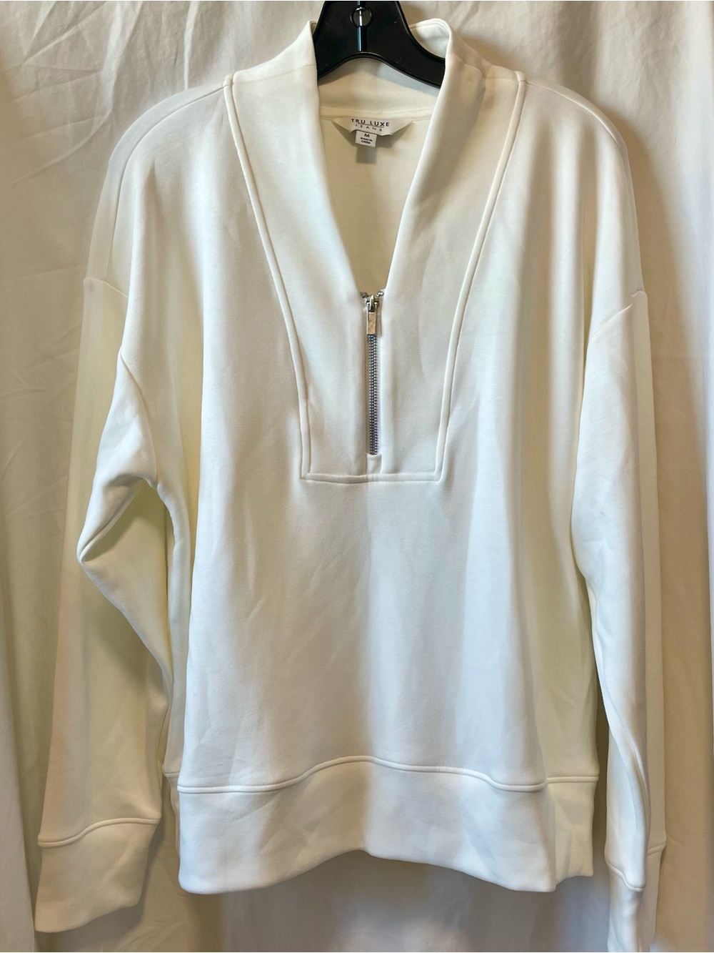 Tru Luxe Jeans White Half-Zip Cowl Neck Pullover Sweater
